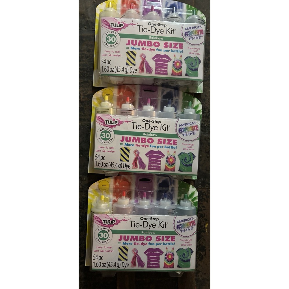 3 Jumbo Size Tulip One Step Tie Dye Kits Rainbow Colors 54 Pieces NIB Kits